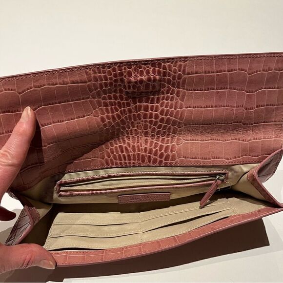Beautiful Ann Taylor Leather Envelope Clutch Mauve Croc Embossed - Picture 5 of 13